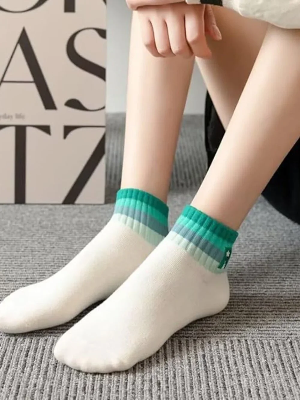 5 Pair Stripe Ankle Socks R Monogram one size fits most Womens. New Pink Green